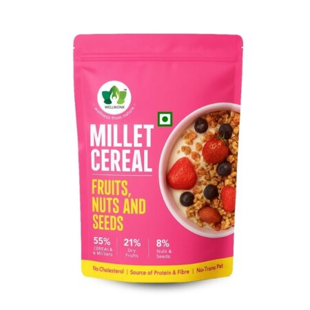WellMonk Millet Cereal – Fruits, Nuts & Seeds Muesli, Wholesome Breakfast Mix, 400g