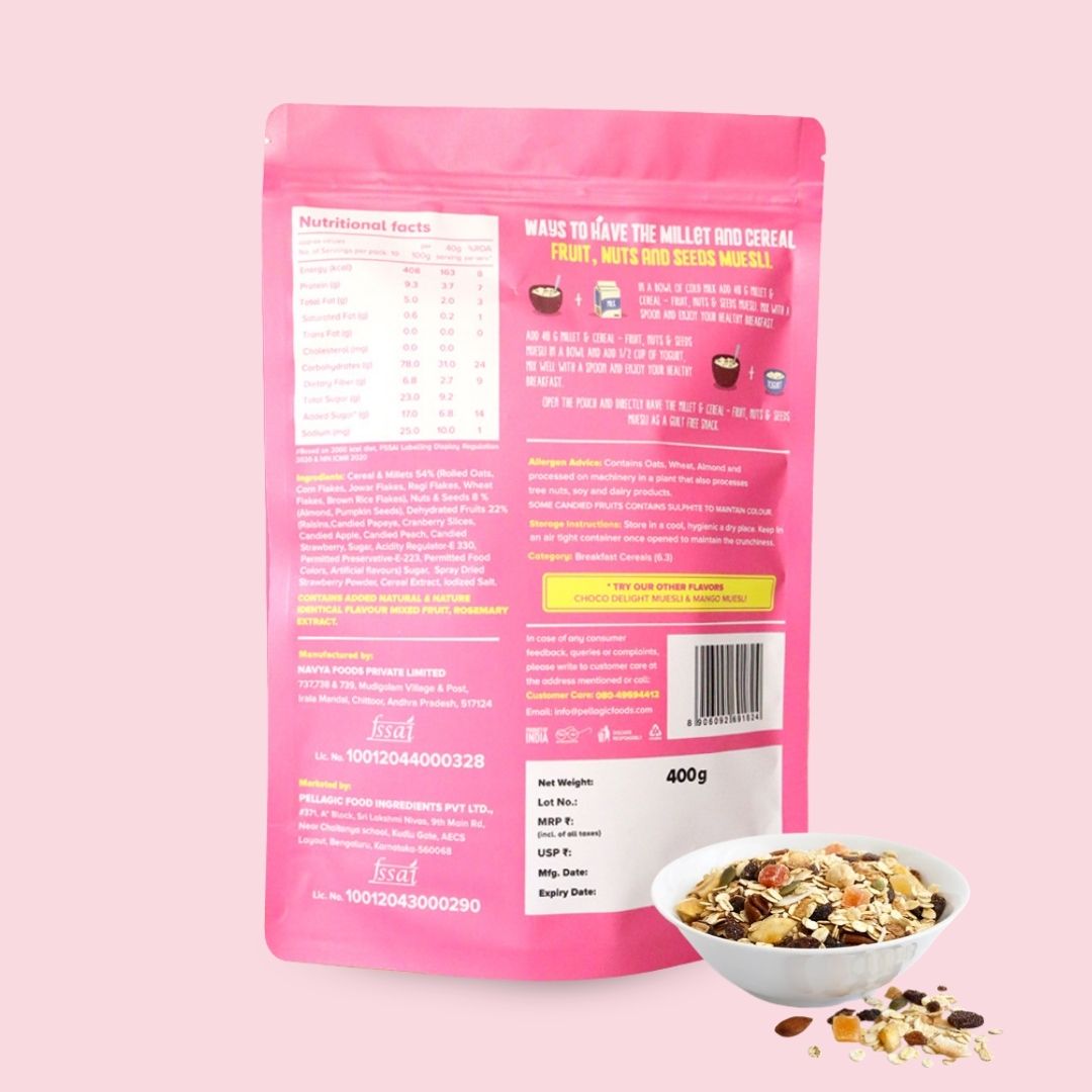 WellMonk Millet Cereal – Fruits, Nuts & Seeds Muesli, Wholesome Breakfast Mix, 400g - Image 3