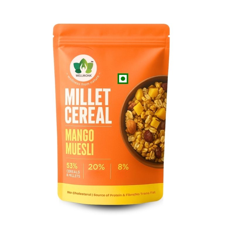 WellMonk Millet Cereal – Mango Muesli, Wholesome & Flavorful Breakfast Mix, 400g