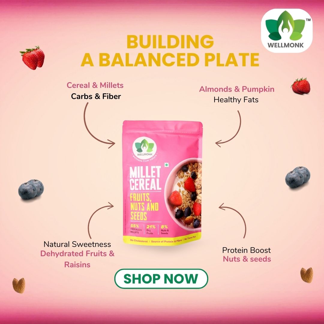 WellMonk Millet Cereal – Fruits, Nuts & Seeds Muesli, Wholesome Breakfast Mix, 400g - Image 4