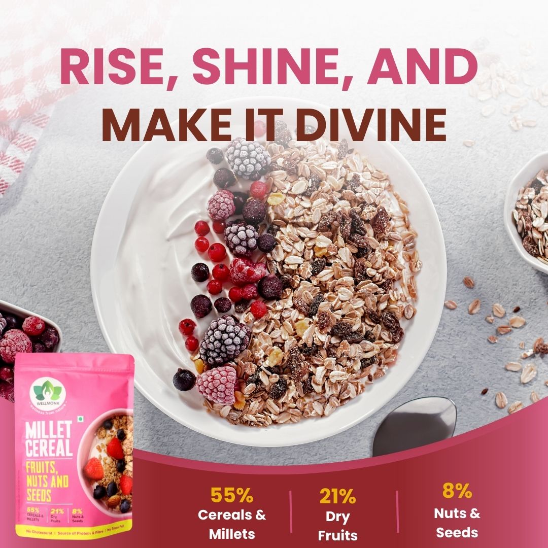 WellMonk Millet Cereal – Fruits, Nuts & Seeds Muesli, Wholesome Breakfast Mix, 400g - Image 6