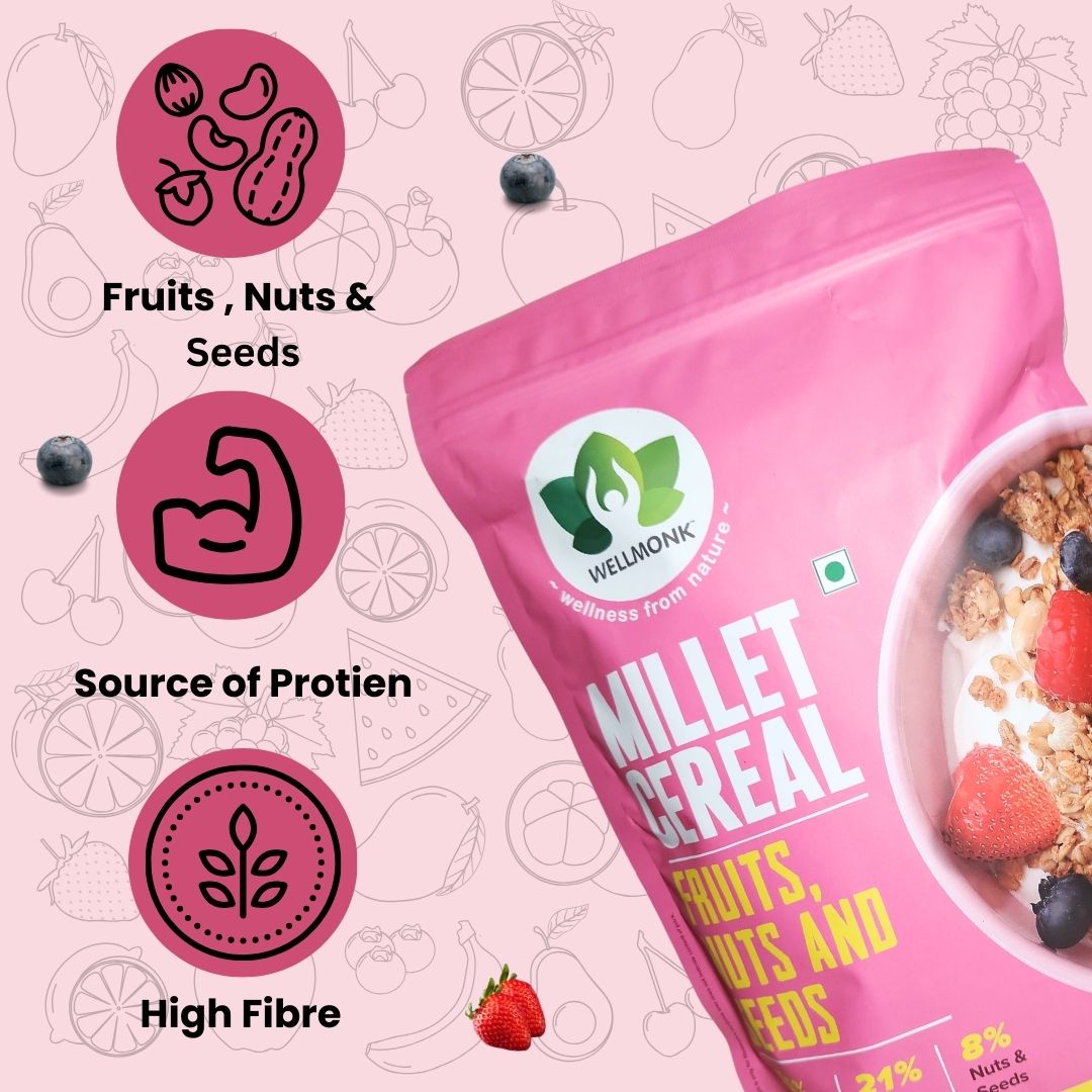 WellMonk Millet Cereal – Fruits, Nuts & Seeds Muesli, Wholesome Breakfast Mix, 400g - Image 7