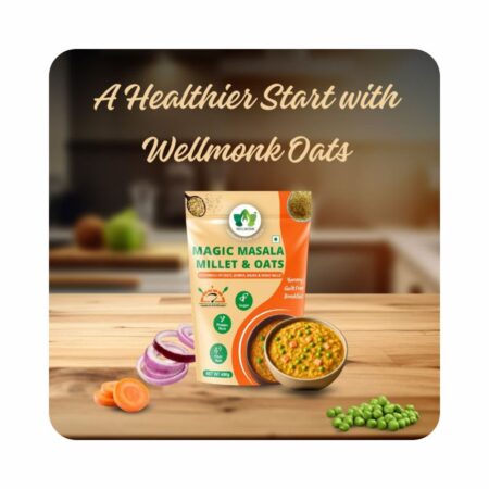 WellMonk Magic Masala Millet & Oats – Healthy Instant Breakfast, Rich in Wholegrains & Vegetables, 400g