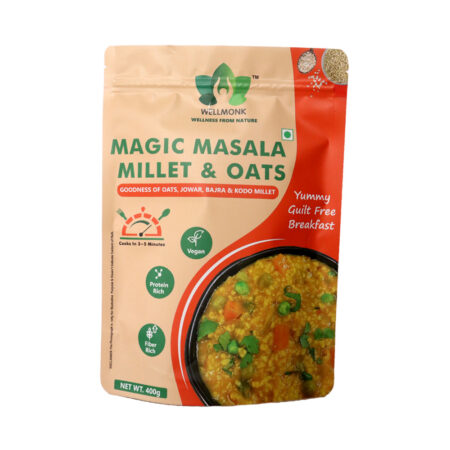 WellMonk Magic Masala Millet & Oats – Healthy Instant Breakfast, Rich in Wholegrains & Vegetables, 400g