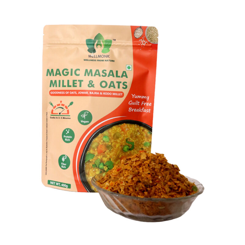 WellMonk Magic Masala Millet & Oats – Healthy Instant Breakfast, Rich in Wholegrains & Vegetables, 400g - Image 2