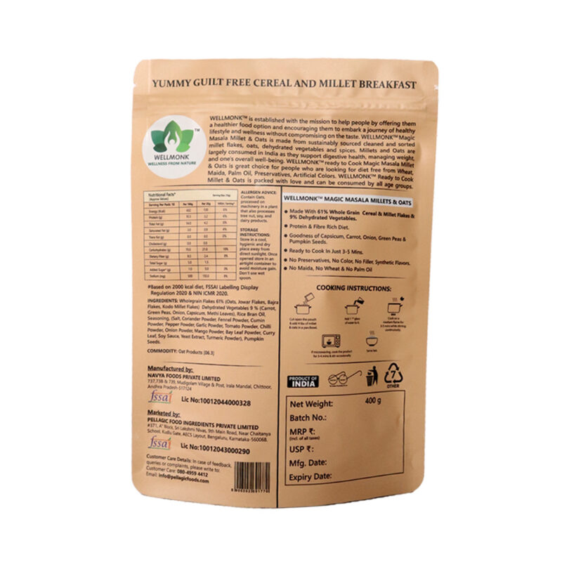 WellMonk Magic Masala Millet & Oats – Healthy Instant Breakfast, Rich in Wholegrains & Vegetables, 400g - Image 3