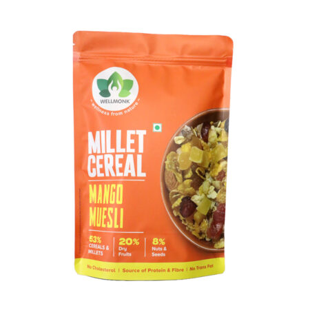 WellMonk Millet Cereal – Mango Muesli, Wholesome & Flavorful Breakfast Mix, 400g