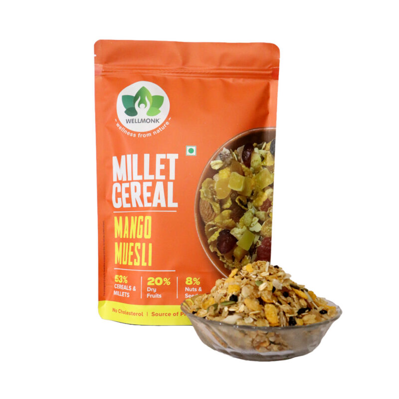 WellMonk Millet Cereal – Mango Muesli, Wholesome & Flavorful Breakfast Mix, 400g - Image 2