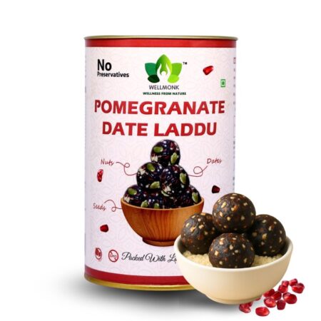 WellMonk Pomegranate Date Laddu - Nutritious & Delicious Energy Snack, Packed with Natural Ingredients, 250g | 18 Laddu pack