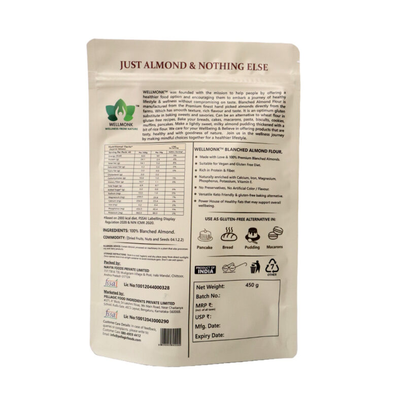 WellMonk Blanched Almond Flour 450g Pure & Natural Gluten Free Low Carb Baking Essential - Image 3