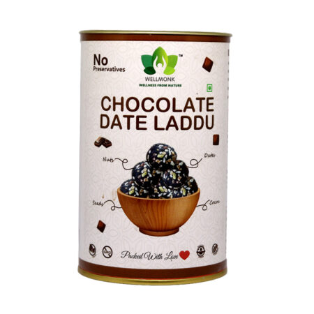WellMonk Chocolate Date Laddu - Nutritious & Delicious Energy Snack, Packed with Natural Ingredients, 250g | 18 Laddu pack