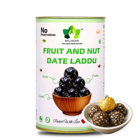 WellMonk Fruit & Nut Date Laddu - Nutritious & Delicious Energy Snack, Packed with Natural Ingredients, 250g | 18 Laddu pack