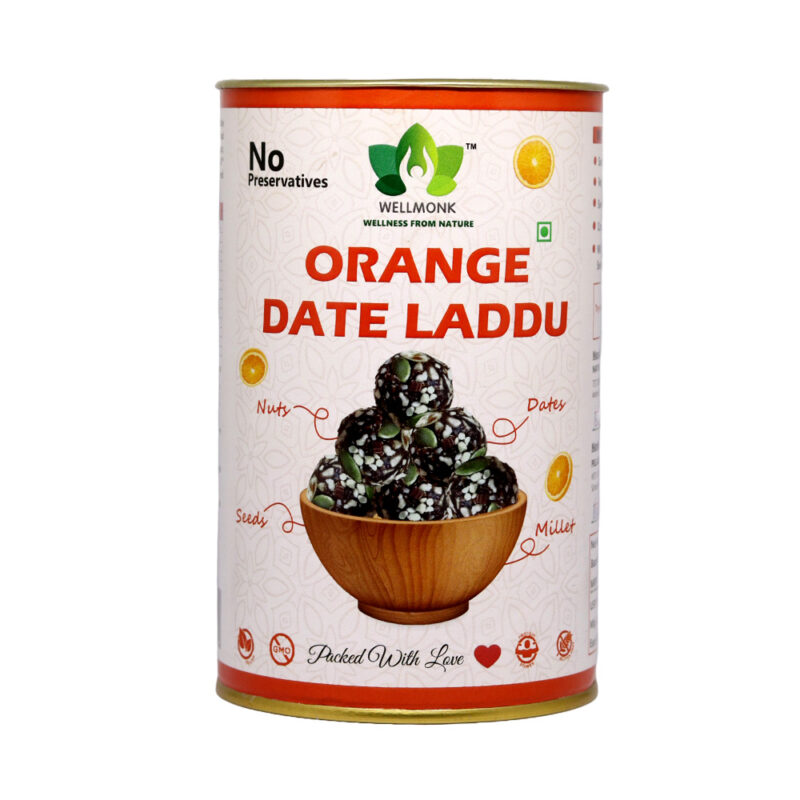 WellMonk Orange Date Laddu - Nutritious & Delicious Energy Snack, Packed with Natural Ingredients, 250g | 18 Laddu pack