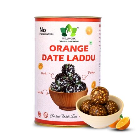WellMonk Orange Date Laddu - Nutritious & Delicious Energy Snack, Packed with Natural Ingredients, 250g | 18 Laddu pack