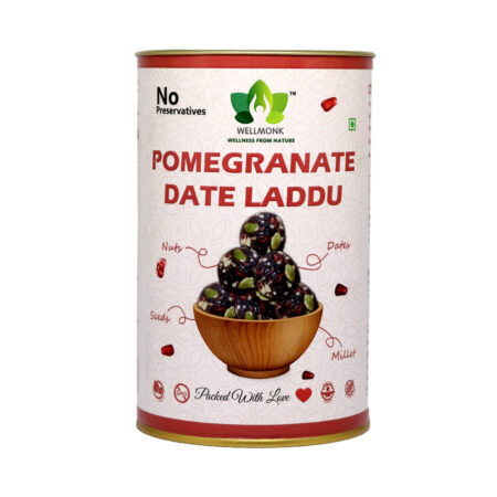 WellMonk Pomegranate Date Laddu - Nutritious & Delicious Energy Snack, Packed with Natural Ingredients, 250g | 18 Laddu pack