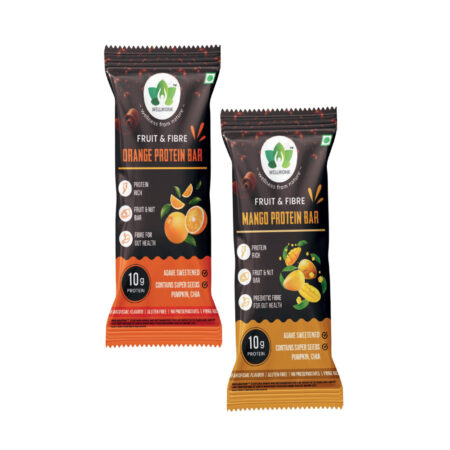 WellMonk Premium Protein Bars (Orange & Mango) – Pack of 6 | High Protein, Rich in Fruit & Fiber | Healthy Snack for Energy & Fitness