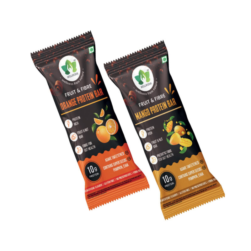 WellMonk Premium Protein Bars (Orange & Mango) – Pack of 6 | High Protein, Rich in Fruit & Fiber | Healthy Snack for Energy & Fitness - Image 2
