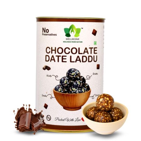 WellMonk Chocolate Date Laddu - Nutritious & Delicious Energy Snack, Packed with Natural Ingredients, 250g | 18 Laddu pack