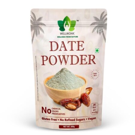 WellMonk Date Powder 500g- 100% Pure Dehydrated Dates, Natural Sweetener, No Preservatives