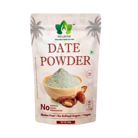 WellMonk Date Powder 500g- 100% Pure Dehydrated Dates, Natural Sweetener, No Preservatives