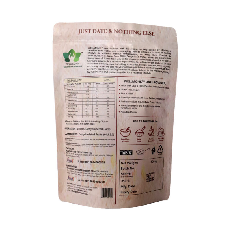 WellMonk Date Powder 500g- 100% Pure Dehydrated Dates, Natural Sweetener, No Preservatives - Image 3