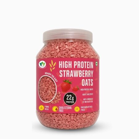 WellMonk High Protein Oats – 1kg | 22g Protein per 100g | Wholesome Breakfast - Strawberry