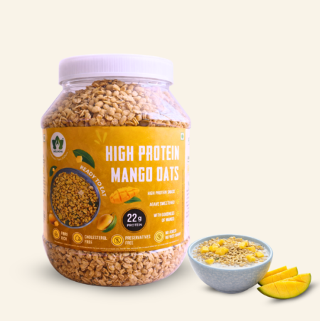 WellMonk High Protein Oats – 1kg | 22g Protein per 100g | Wholesome Breakfast - Mango