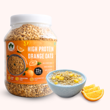 WellMonk High Protein Oats – 1kg | 22g Protein per 100g | Wholesome Breakfast - Orange