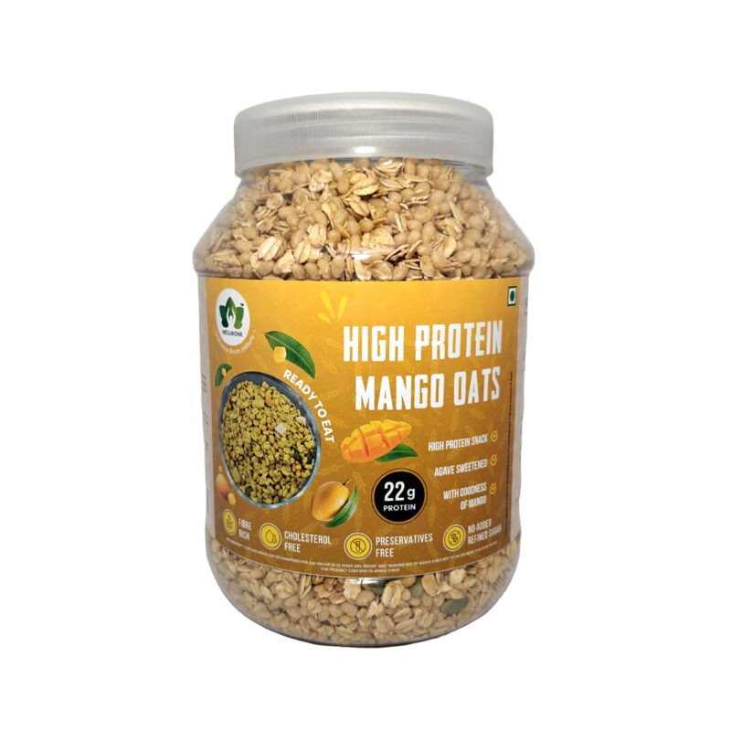 WellMonk High Protein Oats – 1kg | 22g Protein per 100g | Wholesome Breakfast - Mango