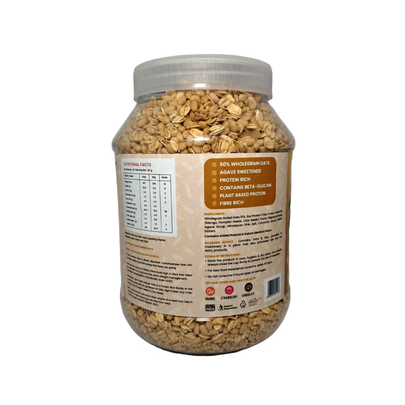 WellMonk High Protein Oats – 1kg | 22g Protein per 100g | Wholesome Breakfast - Mango - Image 3