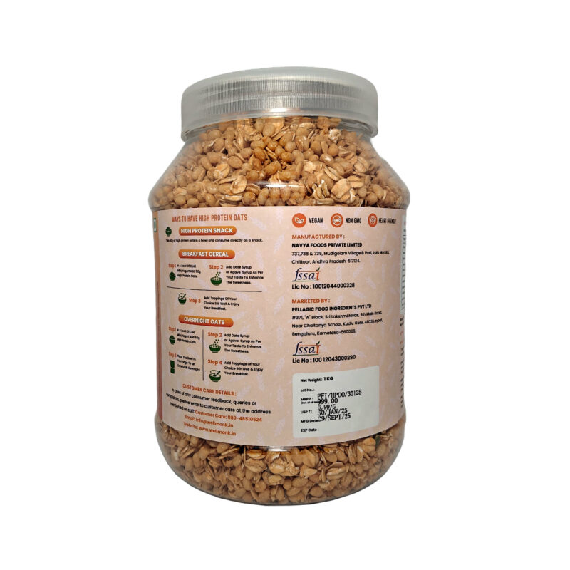 WellMonk High Protein Oats – 1kg | 22g Protein per 100g | Wholesome Breakfast - Mango - Image 2