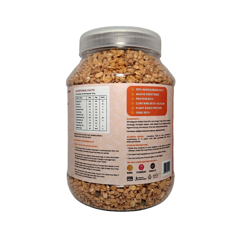 WellMonk High Protein Oats – 1kg | 22g Protein per 100g | Wholesome Breakfast - Orange - Image 3