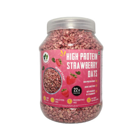 WellMonk High Protein Oats – 1kg | 22g Protein per 100g | Wholesome Breakfast - Strawberry