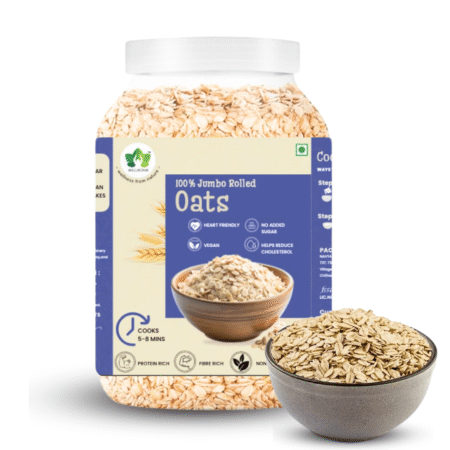 Wellmonk 100% Rolled Oats 1kg Jar|Premium Oats|Gluten Free|No Added Sugar Jar  (1 kg)
