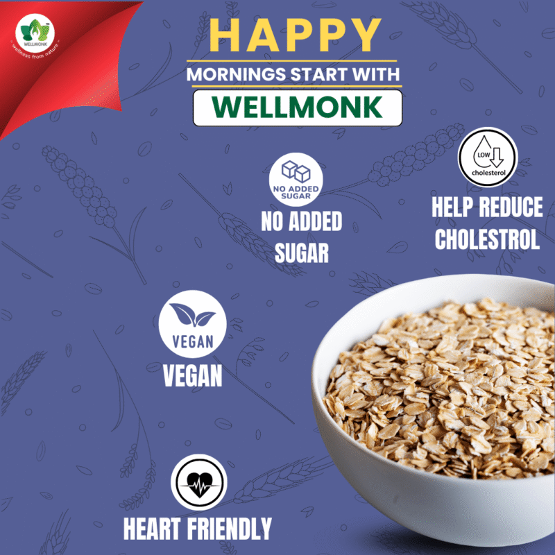 Wellmonk 100% Rolled Oats 1kg Jar|Premium Oats|Gluten Free|No Added Sugar Jar  (1 kg) - Image 3