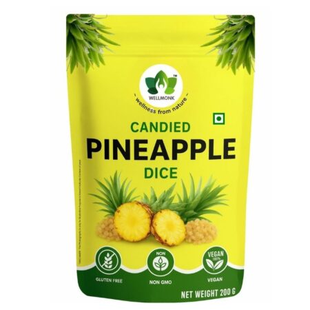Wellmonk Candied Pineapple Dice | Sweet & Juicy | Vegan, Gluten-Free & Non-GMO | Delicious Tropical Snack for Baking, Desserts & Gifting (200g)