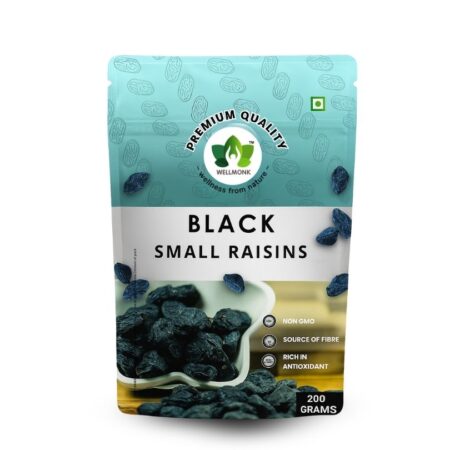 Wellmonk Black Small Raisins  (200g)- Non-GMO; Rich In Antioxidants| High Fiber Source| |Dried Fruit| Seedless Raisins  Healthy Snack For Kids And Adults (Premium Quality)