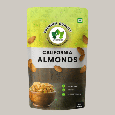 Wellmonk California Almonds/Badam(200g)- Premium Raw Almonds| Protein Rich|Fiber Rich | Vitamin E Source |100% Pure Almonds Healthy Snacks Option|  For Kids, Adults, Men And Women