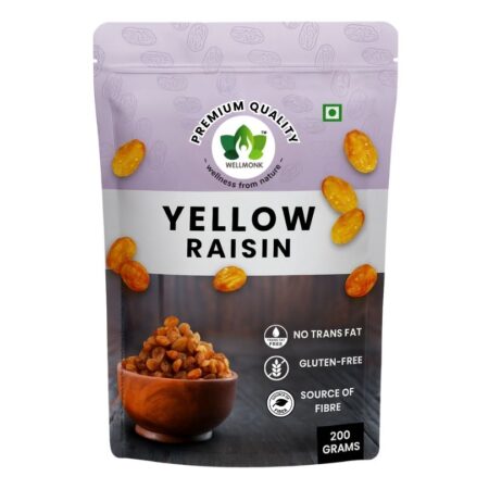 WellMonk Premium Yellow Raisins - 200g  | Seedless Golden Kishmish |  Dry Fruit Snack | Natural Sweetness for Snacking, Baking & Cooking