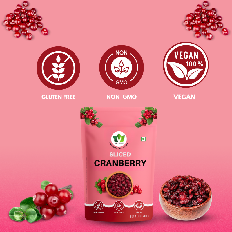 Wellmonk Sliced Cranberries 200g | Premium Dried Cranberries | Gluten Free, Non-GMO, 100% Vegan Superfood Snack |Source of Antioxidants. - Image 4