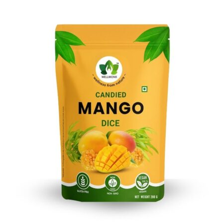 Wellmonk Candied Mango Dice – 200g | Premium Tropical Sweet Snack | 100% Natural, Vegan & Gluten-Free | Perfect for Baking, Desserts, Garnishing & Snacking