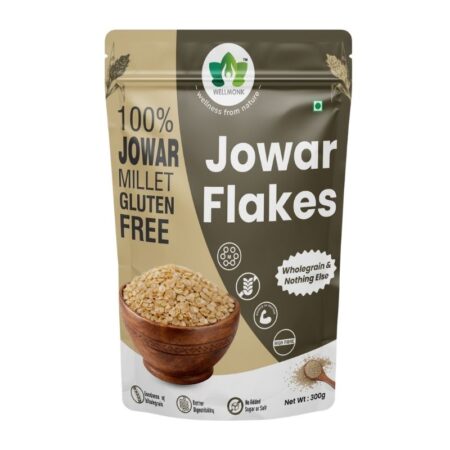 Wellmonk Jowar Flakes | 100% Breakfast Cereal | High Fiber | Iron Rich | No Added Sugar | Crunchy Healthy Flakes | Goodness of Wholegrain| Better Digestibility | No Added Sugar & Salt -300g