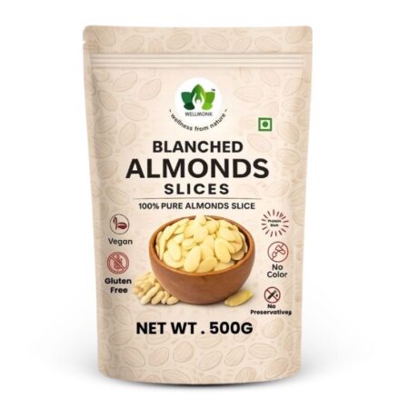 Wellmonk Blanched Almond Slices | Premium California  Badam Slices | Ready-to-Use for Baking, Desserts & Breakfast | 100% Pure Almonds Slice - (500g)