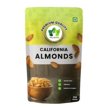 Wellmonk California Almonds/Badam(200g)- Premium Raw Almonds| Protein Rich|Fiber Rich | Vitamin E Source |100% Pure Almonds Healthy Snacks Option| For Kids, Adults, Men And Women